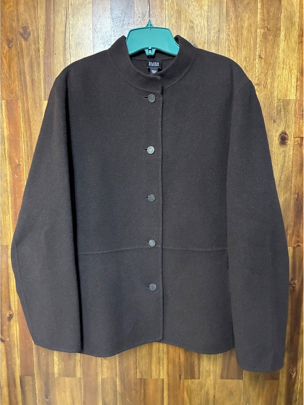 Eileen Fisher Dark Brown Wool Blend Jacket Large Minimalist Quiet Luxury
